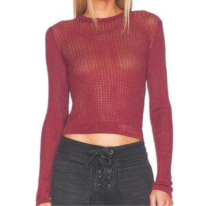 Free people H2O crew sheer pullover sweater Ladies size small raw garnet red
